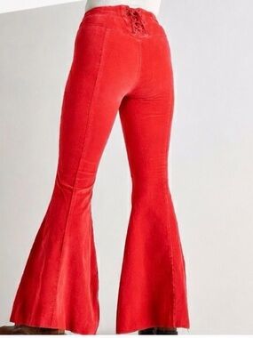 We The Free Just Float On Red Corduroy Flares with lace up back